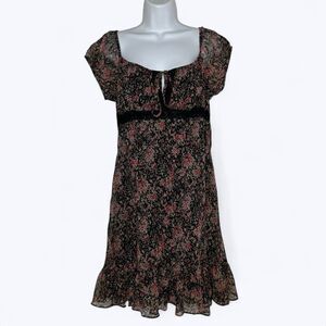 G-Dresses Floral Babydoll Mini Dress Womens Sz XL Coquette Dark Cottagecore